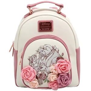 Loungefly beauty and the beast Pink and Cream Floral Backpack